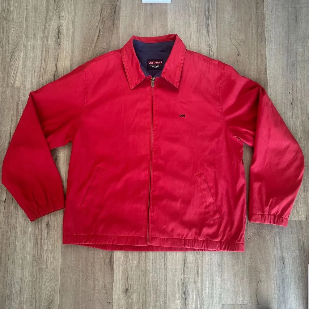 Vintage Lee Jeans Co. Harrington Jacket Red Navy Inner Lining 80s 90s Medium